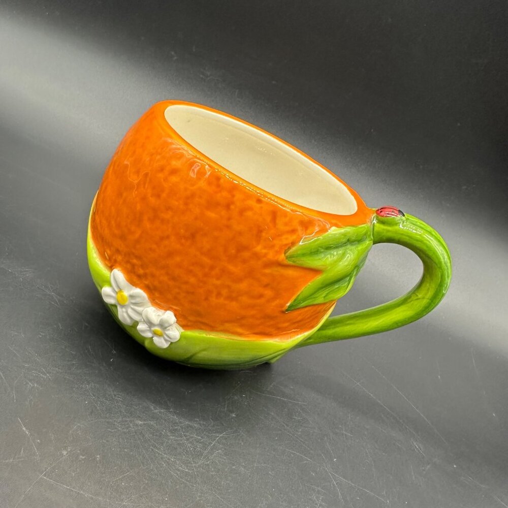 Orange Mug Daisy Flowers Ladybug Kitschy Ceramic Martha Stewart For Macys Spring